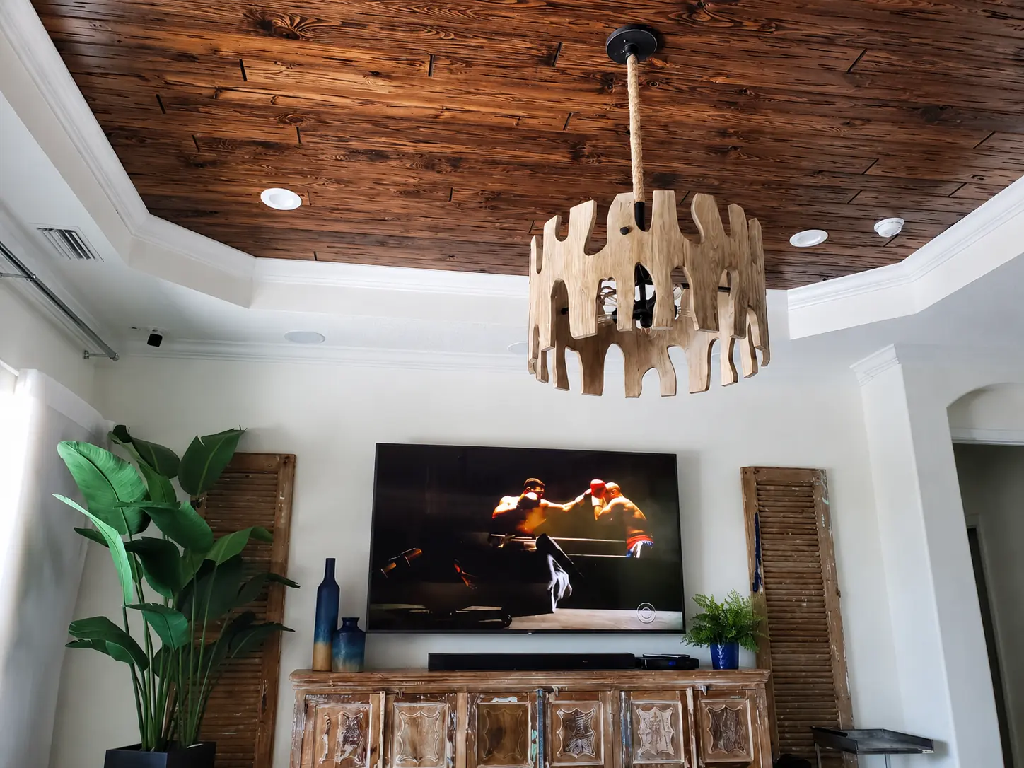 Southern Pine E-Peck Colonial textured wood ceiling on the Nuzzo porch