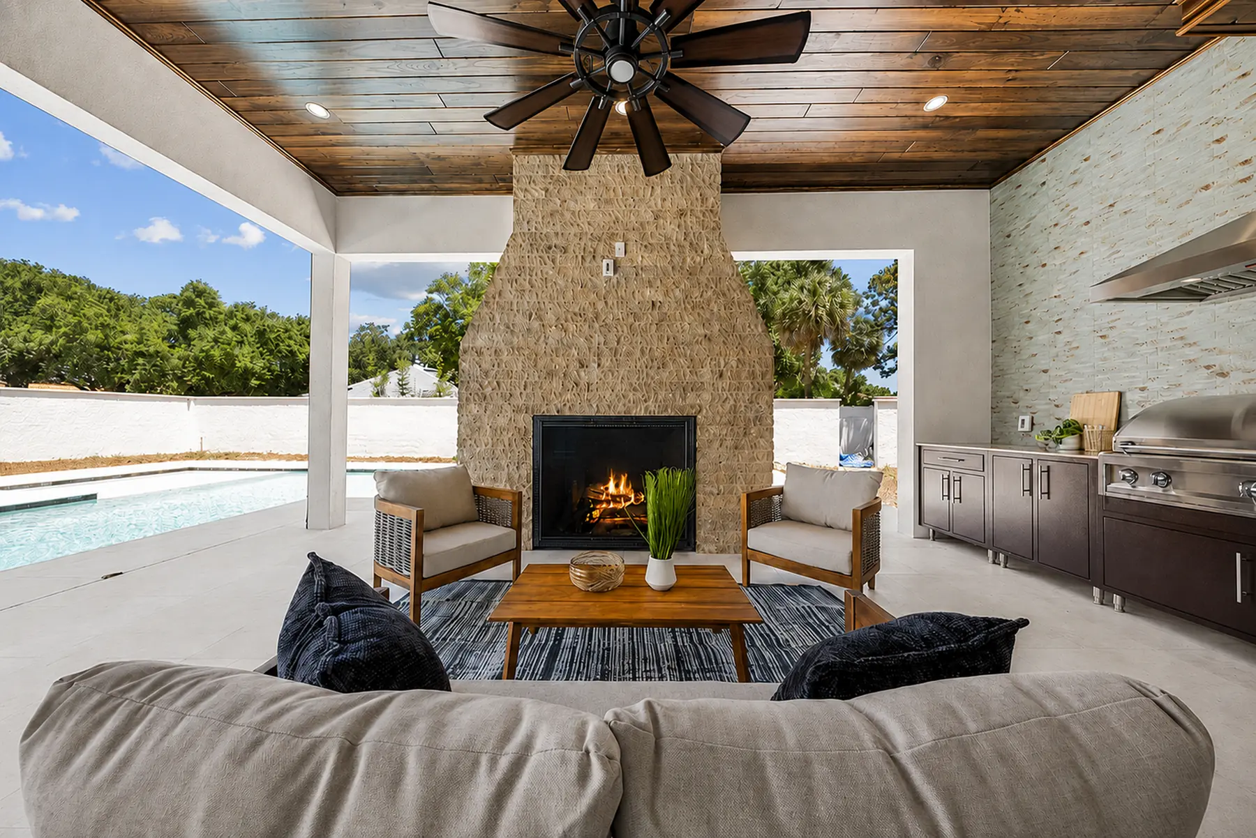 Southern Pine Colonial ceiling with the grain and board joints visible across the room